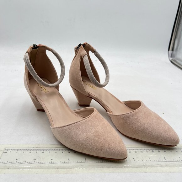 Wo Wagas Apricot Ankle Strap Pumps Back Zip D’Orsay Special Chunky Heels Shoes - Picture 4 of 8